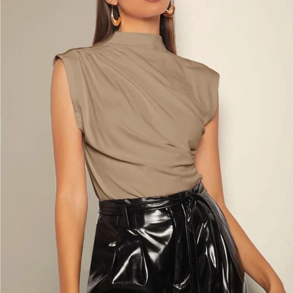 Classic mock neck ruched top